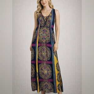 Angie Boho Maxi Dress Lace Up Front Small GUC